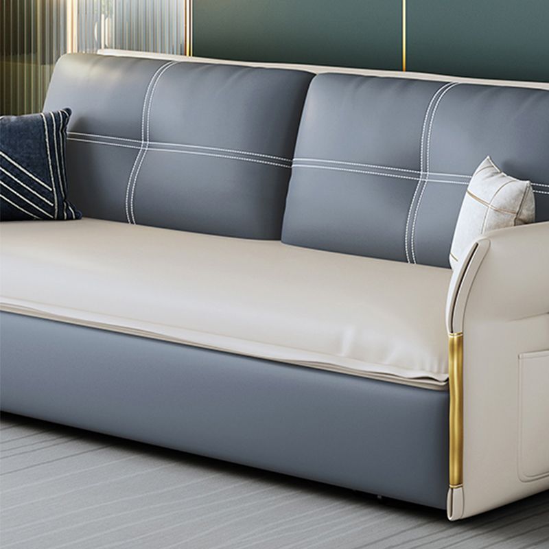 Faux Leather Stain Resistant Contemporary Flared Arm Couch Bed
