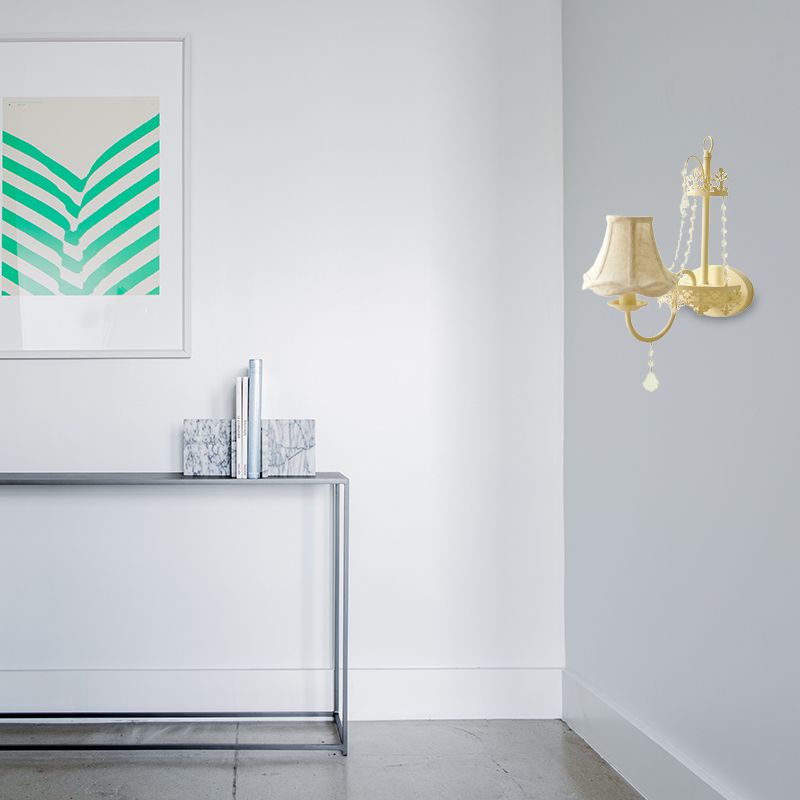 Metal Bell/Candle Wall Mount Lamp Modern 1 Light Sconce Light Fixture with Crystal Bead and Gooseneck Arm in Yellow