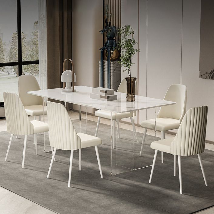 Modern 1/2/5/7 Pieces Rectangle Dining Set Sintered Stone Top Table with Leather Chairs