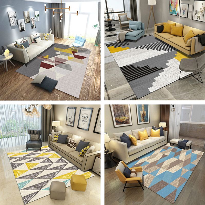 Casual Living Room Rug Multi Color Geo Printed Area Carpet Polypropylene Anti-Slip Washable Rug
