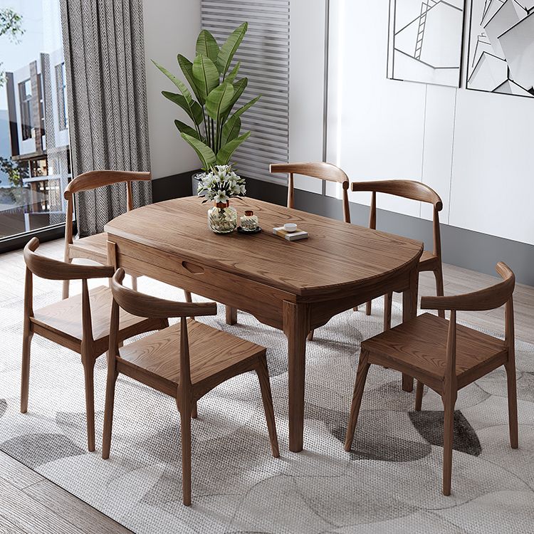Moderner Stil Brauner Esstisch runden massiv Holz Esstisch mit 4 Beinen für Zuhause