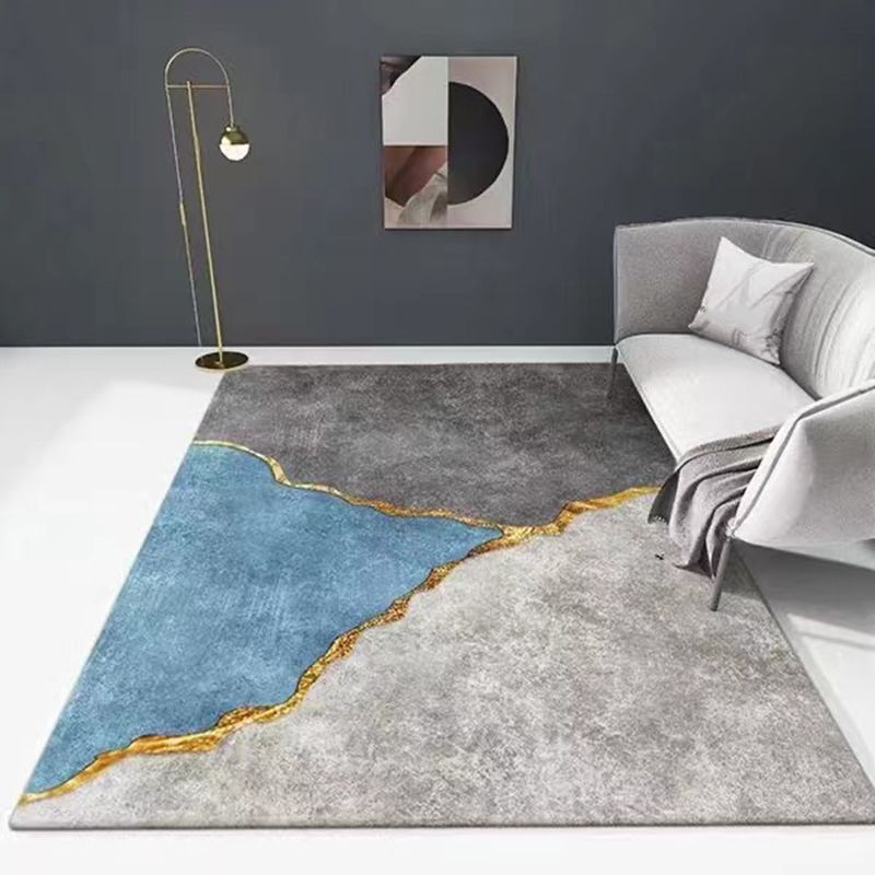 Grey Color-Blocked Area Carpet Polyester Moden Rug Anti-Slip Area Carpet for Home Decoration