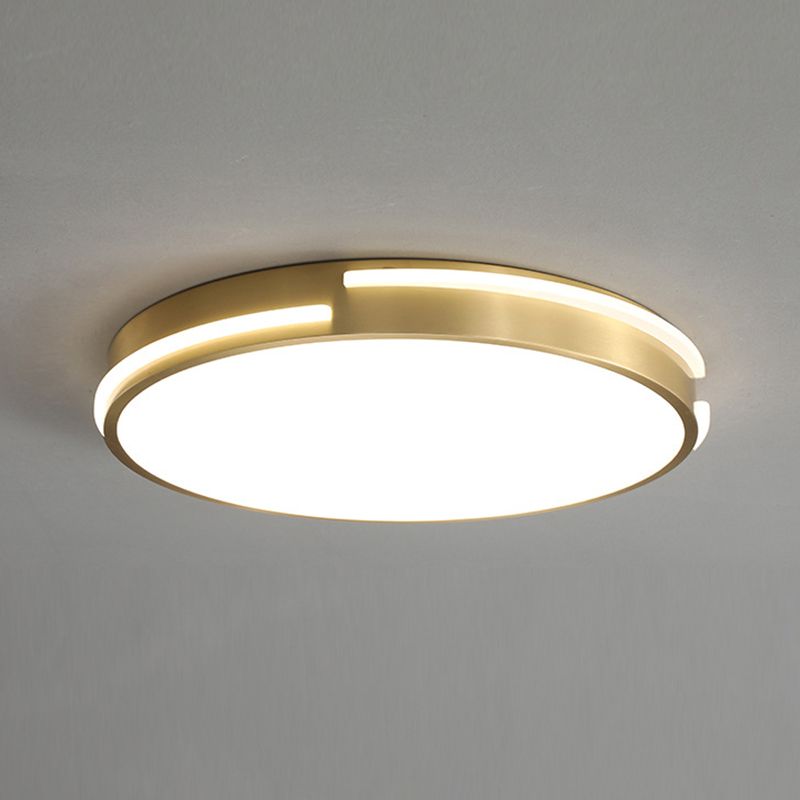 Plafonnier encastré en métal minimaliste moderne, éclairage LED de forme ronde dorée pour chambre à coucher