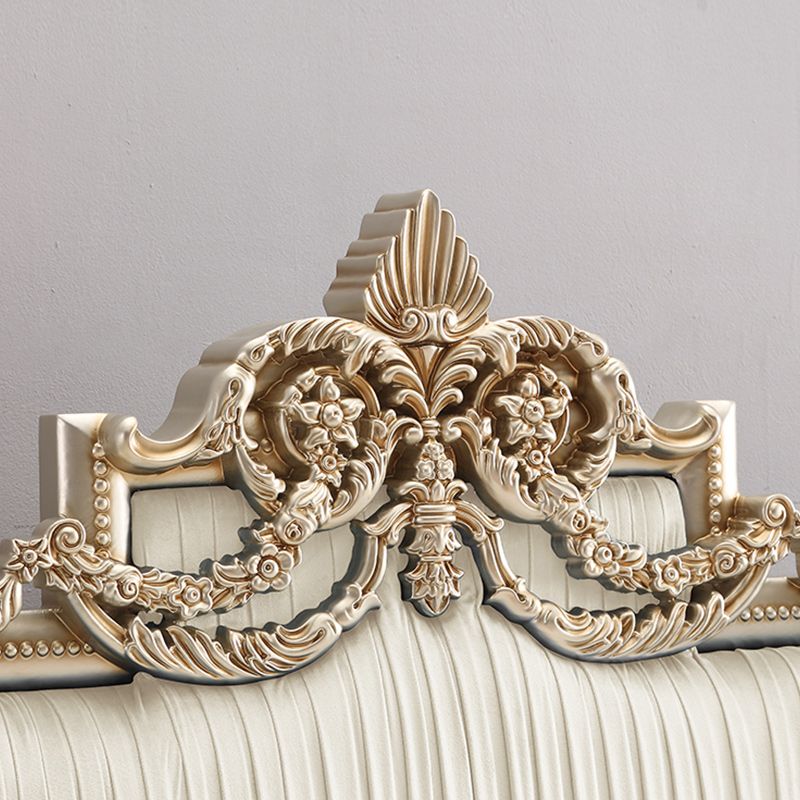 Victorian Upholstered Bed Frame with Nailhead Mattress Included Solid Wood Standard Bed