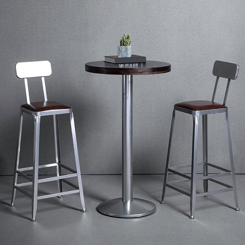 Armless Indoor Barstool Industrial Leather Counter Stool Brushed Silver