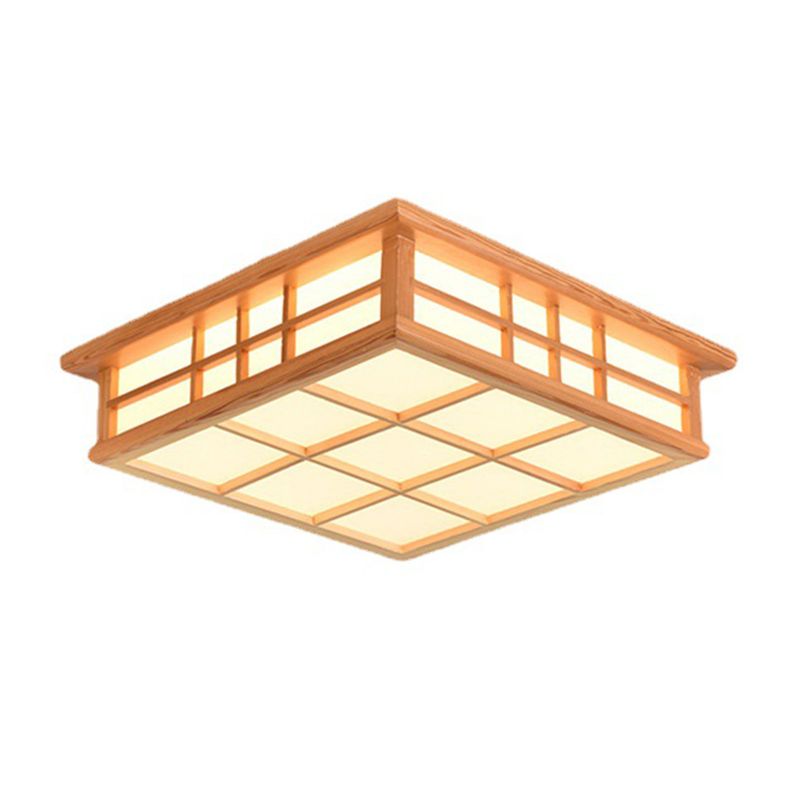 Square Ceiling Light Wooden LED Ceiling Mount Light with Acrylic Shade for Living Room