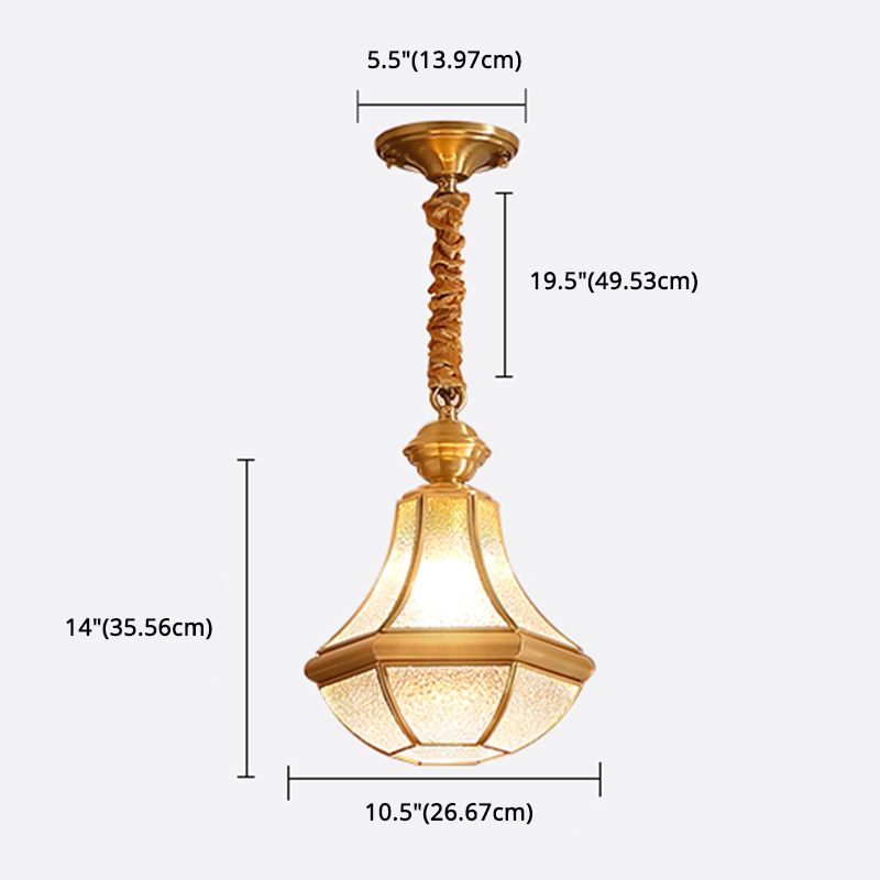 Colonial Style Brass Hanging Light Glass Jar Shade Single Bulb Decorative Pendant Lighting Fixture for Bedroom