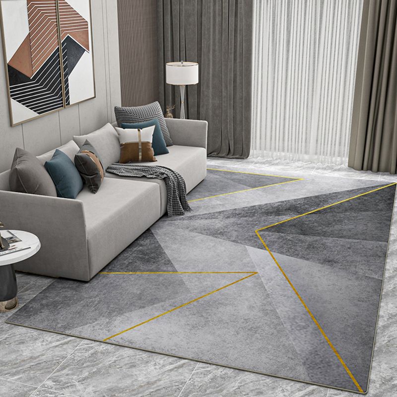 Modern Triangle Print Carpet Grey Tone Polyester Rug Anti-Slip Backing Carpet for Home Decoration