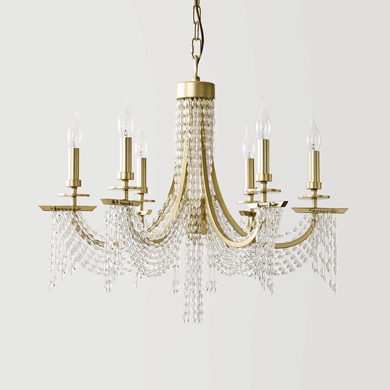 Traditional Candelabra Chandelier Lamp 6/8 Lights Crystal Drop Pendant in Gold for Bedroom