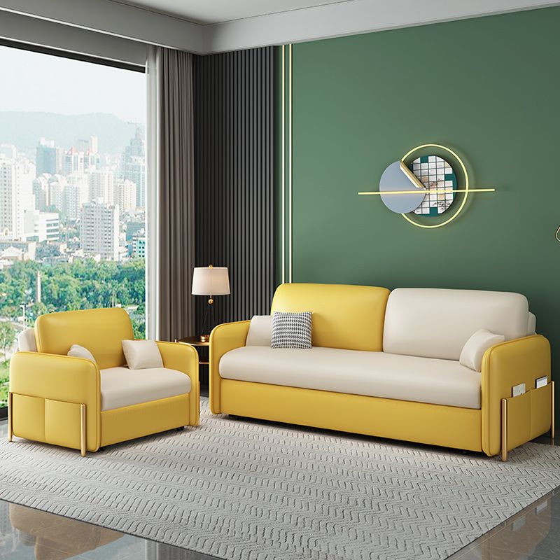 Yellow and White Futon Sleeper Sofa Bed Modern Style Convertible Sofas