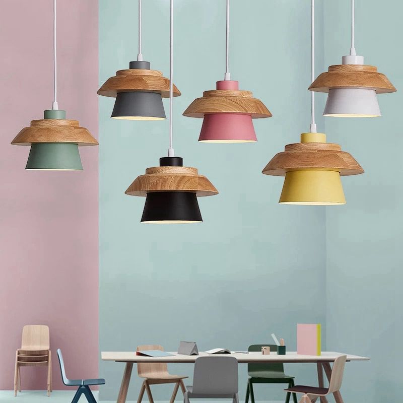 Lampe suspendue de macaron géométrique à pendentif unique nordique moderne avec ombre en fer