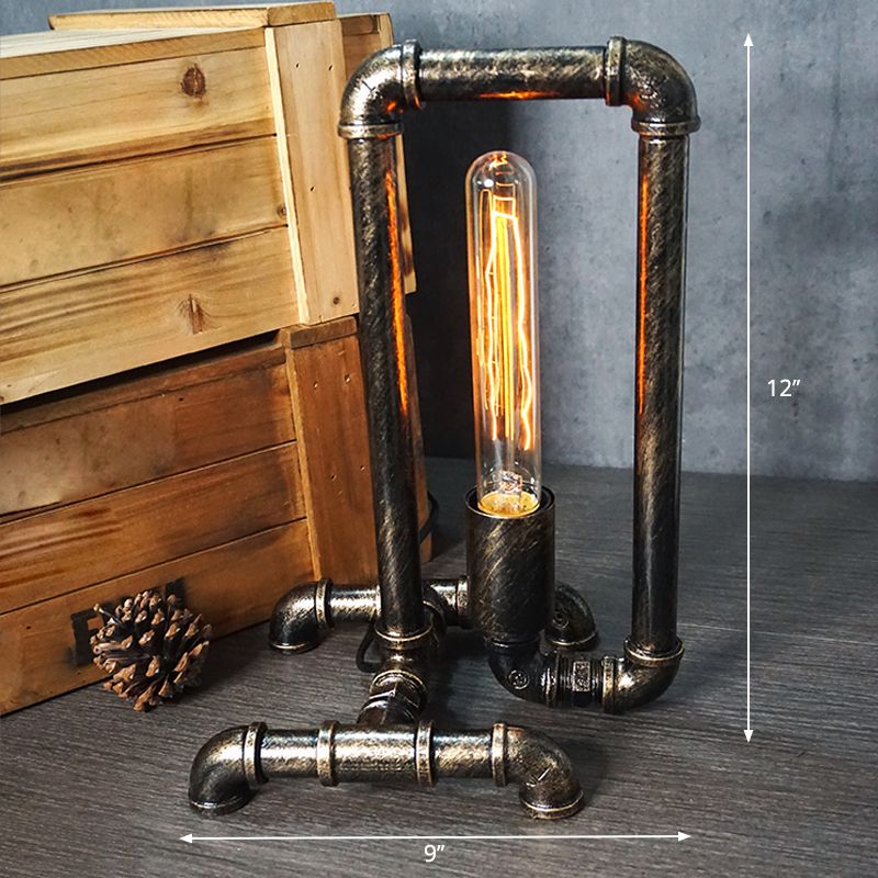 Lámpara de arte nocturno de tubería de hierro forjado Industrial 1 bombilla Luz de la habitación de la habitación de los niños en bronce