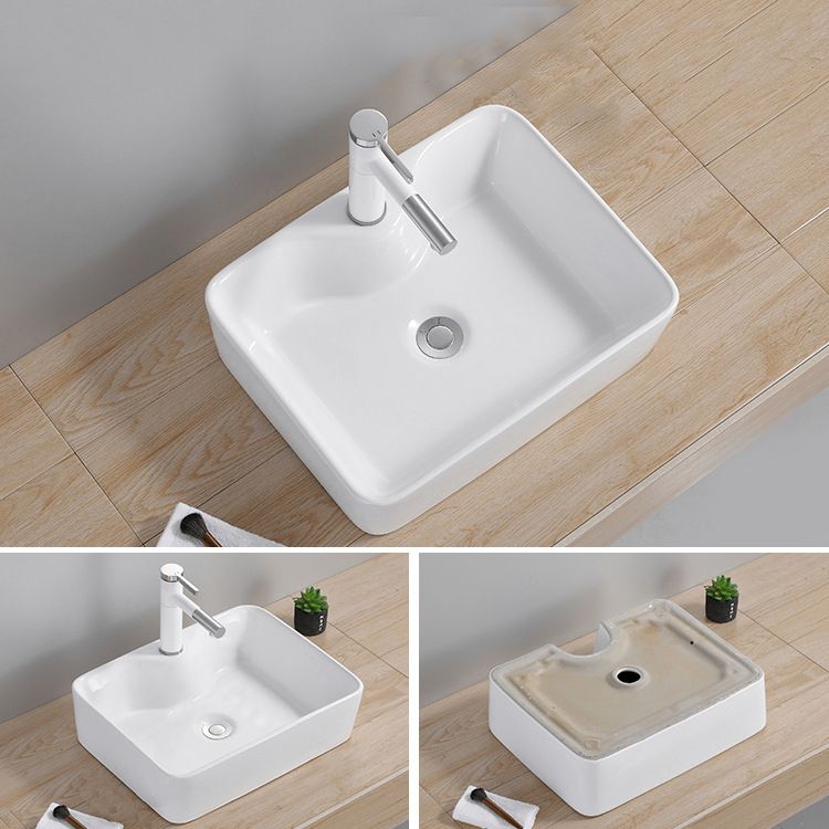 Modern Wash Stand Porcelain Rectangular with Drain Assembly and Pop-Up Drain Vessel Sink