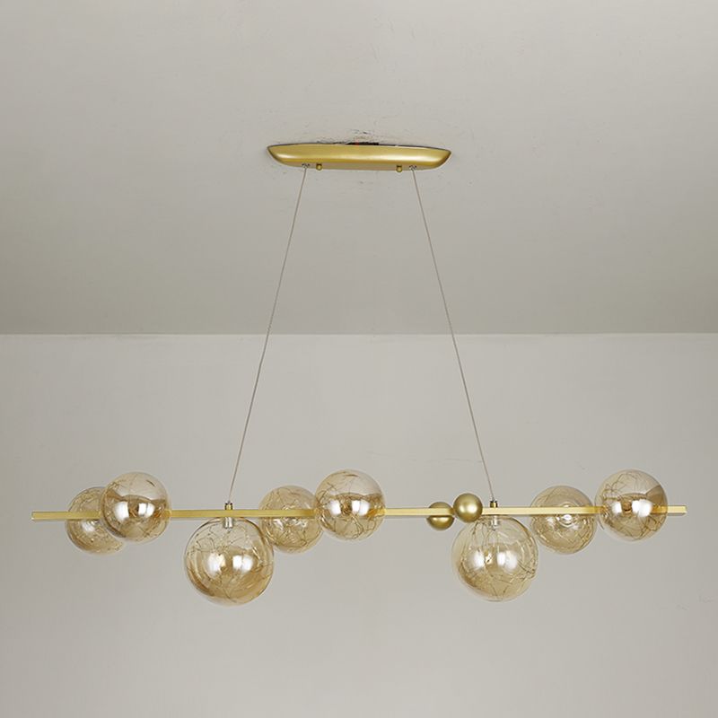Contemporary Island Light Sphere Glass Island Pendant Lights in Gold for Kitchen