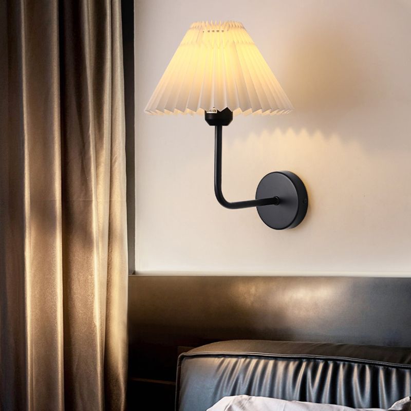 Contemporary Golden/Black Bathroom Vanity Light Fabric Shaded Wall Light Sconces