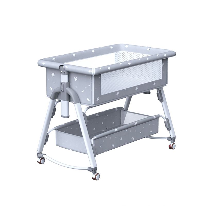 Gliding Square Crib Cradle Metal Cradle with 4 Wheels and Storage Shelf