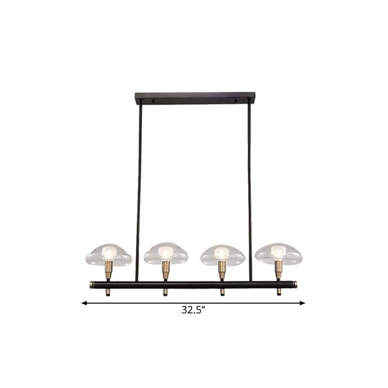 Clear Shade Mushroom Linear Pendant 4/6 Lights Glass Island Lighting in Black for Restaurant
