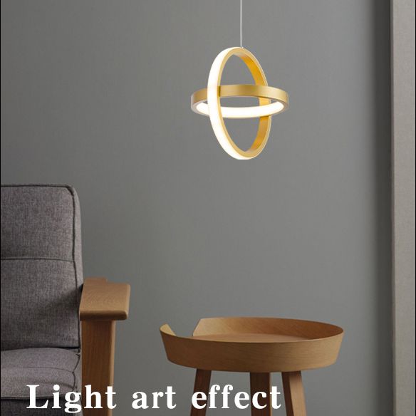 Golden Interlocking Pendant Light Fixture Simplicity 2-Light Metal Drop Lamp for Dining Room