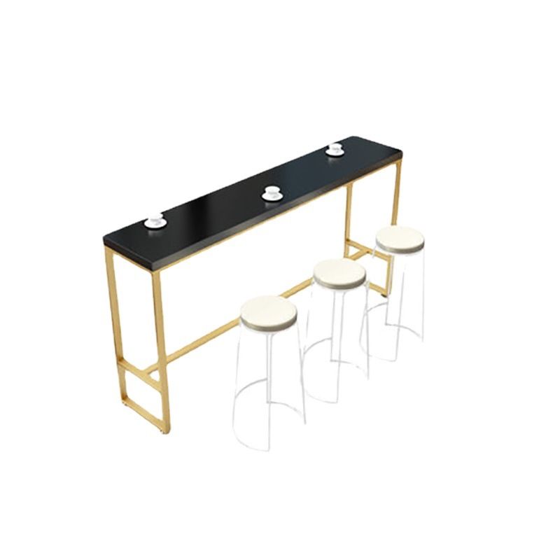 Black Solid Wood Bar Table Gold and Metal Base Bar Table for Kitchen Living Room