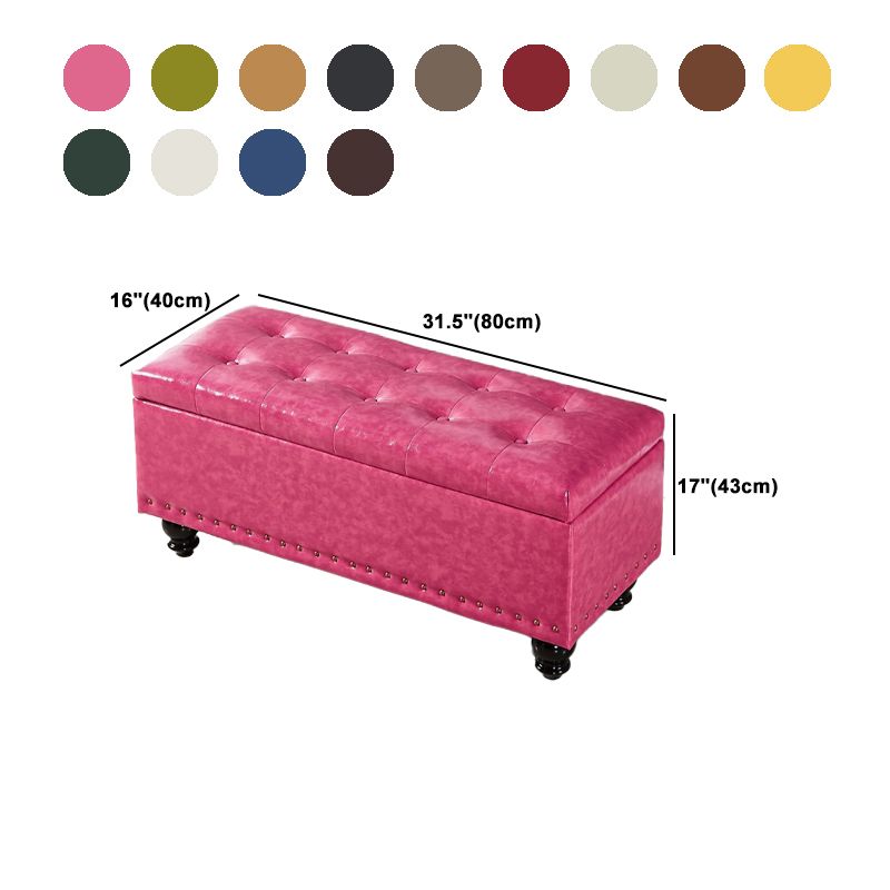 Traditional Faux Leather Ottoman Plian Tufted Nailhead Trim Rectangle Ottoman with Storage