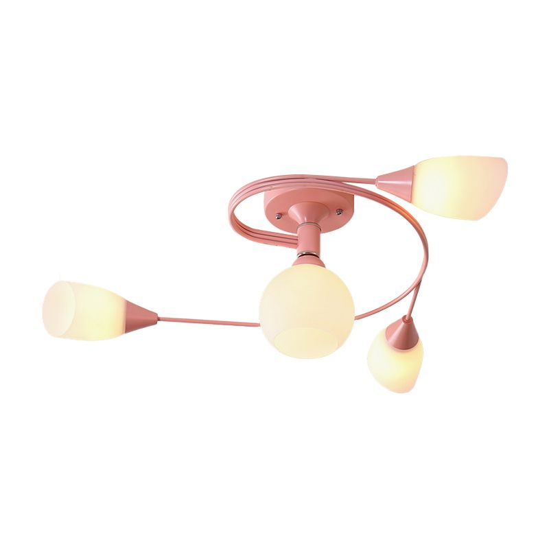 Curly Semi Flush Mount Light Nordic Fer 4/6 HEAD GREN / ROSE / JAUNE PLAFICATION AVEC BLAND D'ECVOIRE DE VERRE