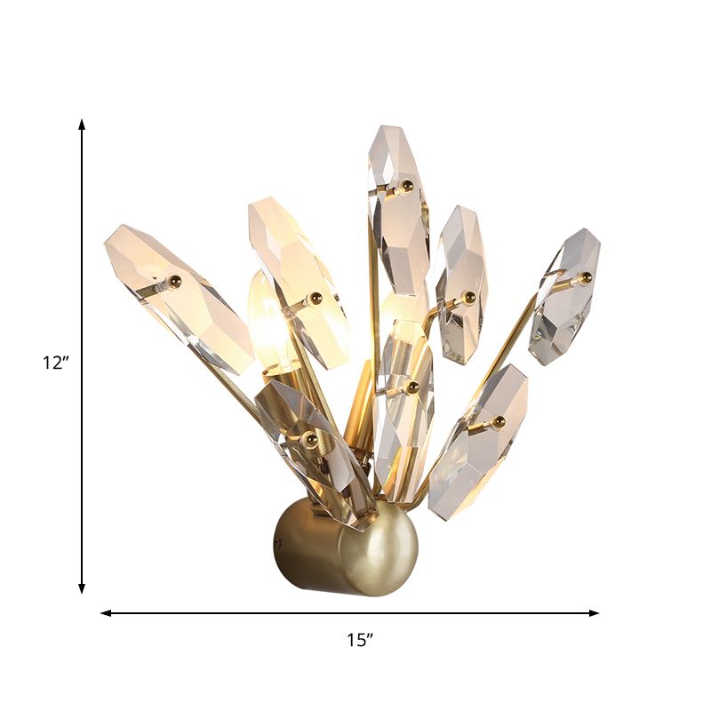 2 Bulbs Sputnik Wall Light Sconce Contemporary Metal Sconce Lighting with Clear Crystal Prism in Brass Finish