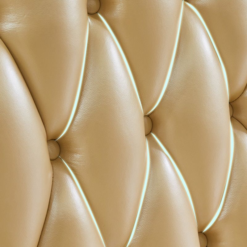 Gold Genuine Leather Sofa Tufted Split-Back Rolled Arm Sofa for Living Room