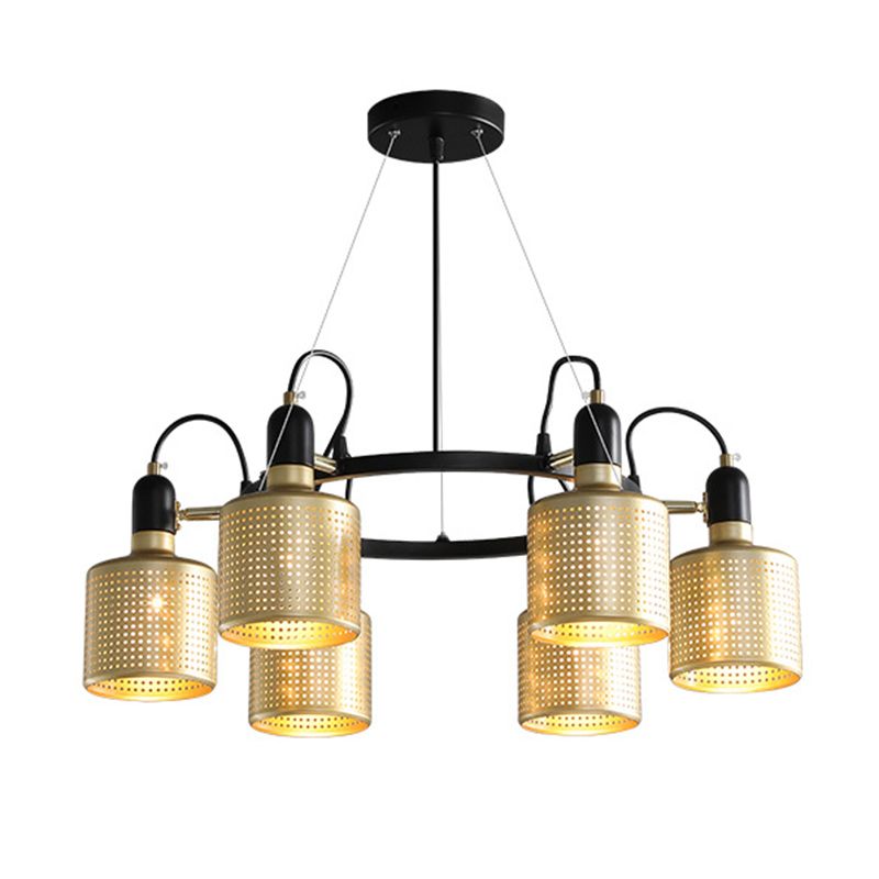 Metal Mesh Screen Chandelier Postmodern Adjustable Gold Hanging Light for Bedroom