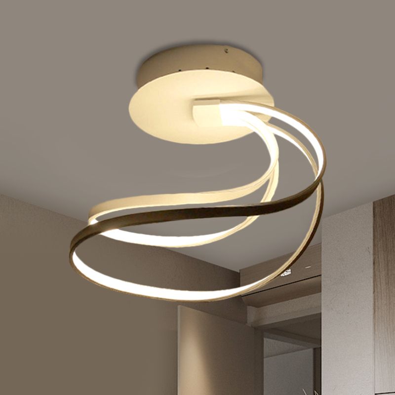 LED Bedroom Ceiling Mounted Fixture Modern White Flush Lamp with Circle Metal Shade in Warm/White Light