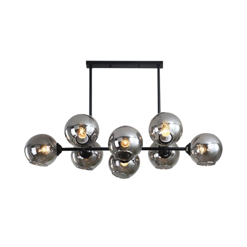 Black Global Island Lighting Modern 8/12 Heads Smokey-Glass Hanging Lamp Kit for Living Room