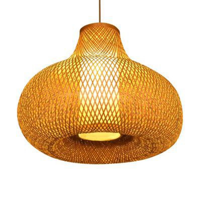 Chinese Pear-Shaped Pendant Lighting Fixtures Rattan Hanging Light with Hanging Cord for Restaurant