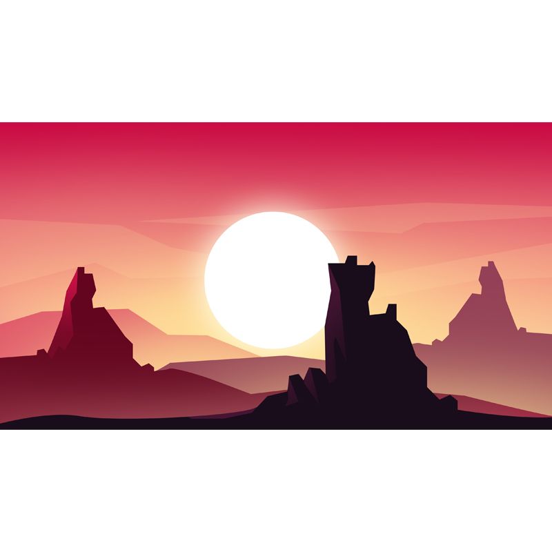 Yellow-Red Modern Art Mural Full Size Super Moon over Desert Castle Wall Decor for Corridor