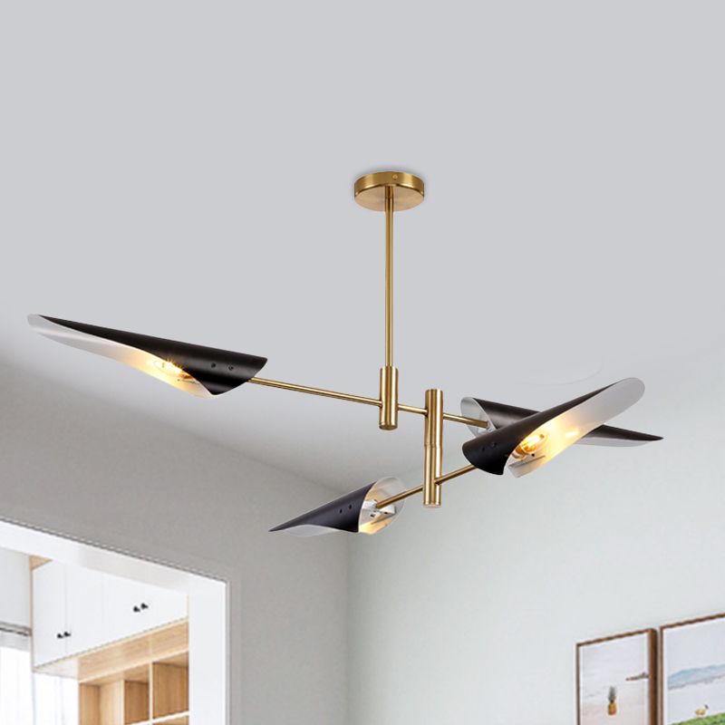 2-Tier Spiked Iron Semi Flush Mount Modern 4 Heads Black/White Ceiling Mount Chandelier with Rotating Arm