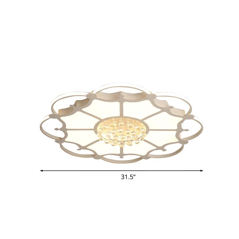 Weiße florale LED-Deckenleuchte, moderne Acryl-Wohnzimmer-Unterputzleuchte mit Kristallkugeln