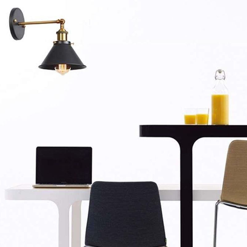 Retro Style Geometric Wall Light Metal Shade Black Wall Sconce for Restaurant