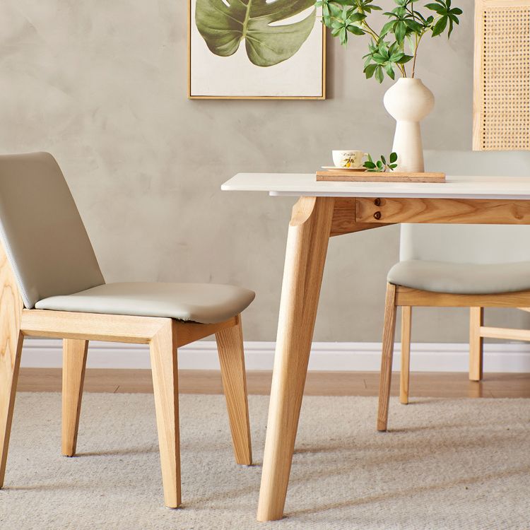 Mid-Century Modern Dining Table White Stone Top Table with Wooden Base