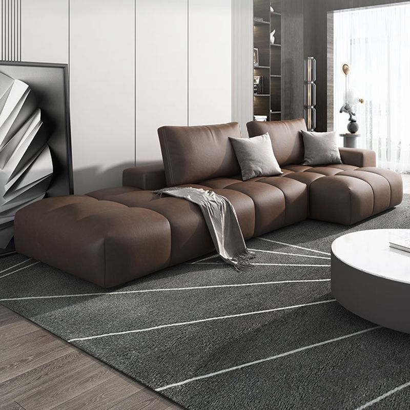 American Traditional Faux Leather Cushions Sectionals 37.4"High Square Arm Sofa,Dark Brown