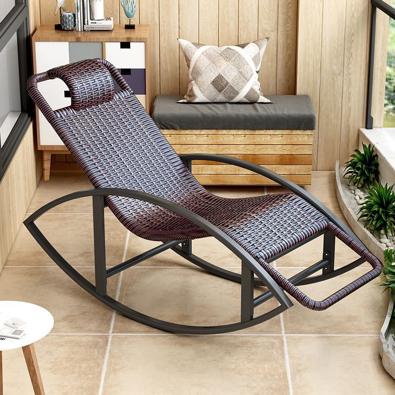 Creative Recliner Chair Wicker Outdoor Rocker Chair with Dark Legs