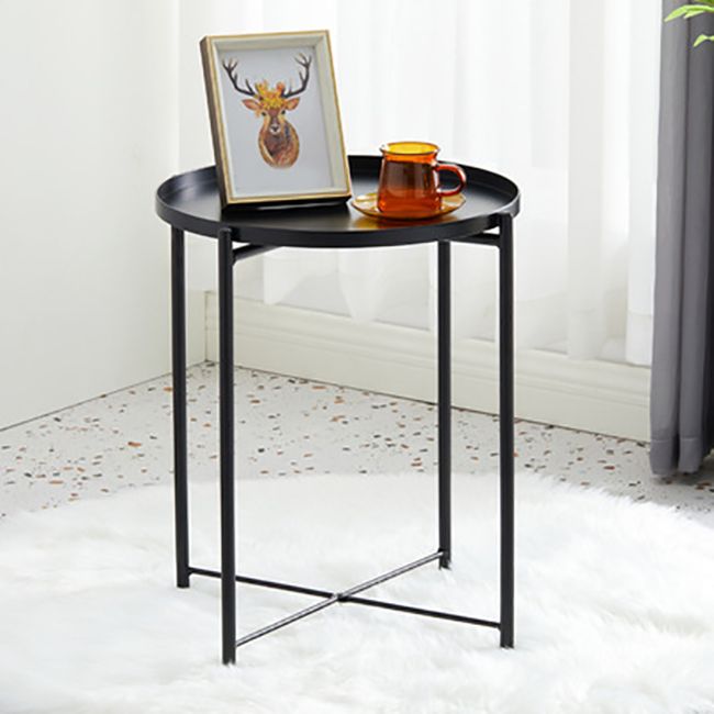 Mid-Century Metal Round Side Table Cross Legs Dia 17.72" End Table