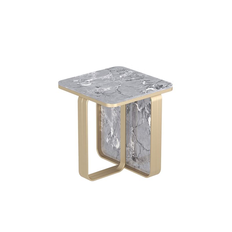 Modern Rectangular Stone Side End Table with Metal Abstract Leg