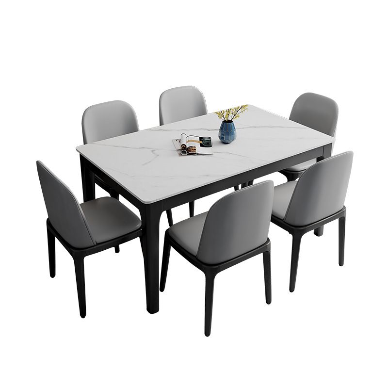 Mesa de comedor rectangular con superficie de piedra, mesa de comedor contemporánea con 4 patas de madera