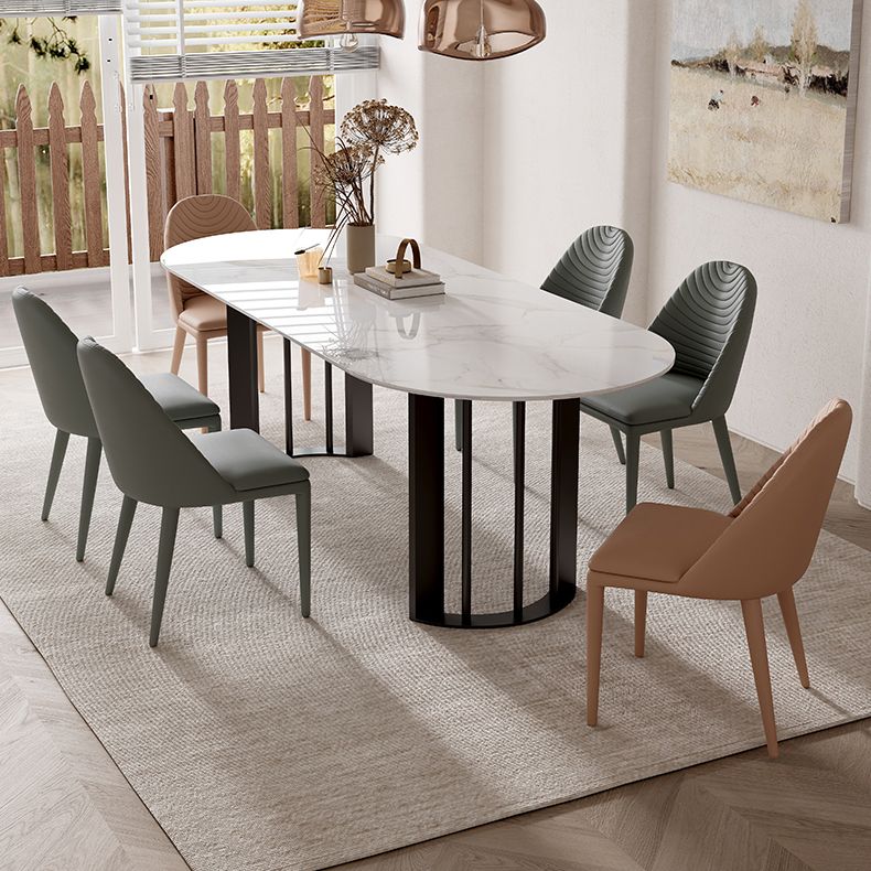 Oval Dining Table Modern Stone Top Dining Table with Double Pedestal