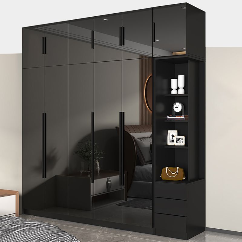 Black Glass Door Cabinet for Bedroom Contemporary Interior Storage Cabinet