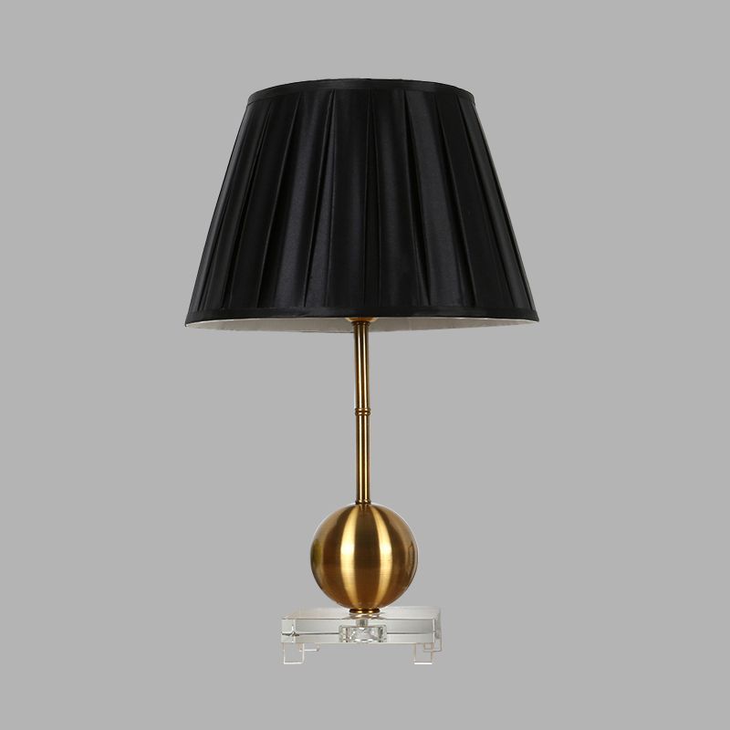 Lampe de table en tissu noir, lampe de nuit de campagne à lumière unique en noir pour chambre à coucher avec base en cristal