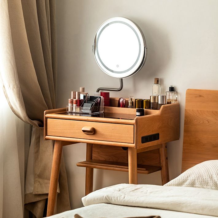 Minimalism Solid Wood Makeup Table Vanity Stool with Drawers and Mirror