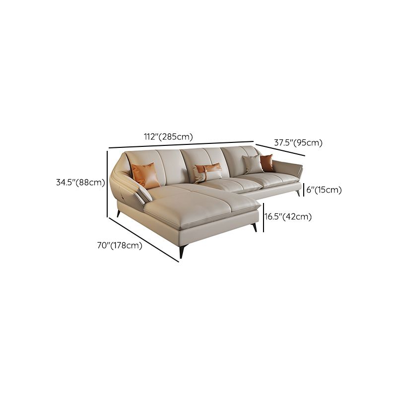 Contemporary Sectional Sofa Beige Leather Sectional with Pillows