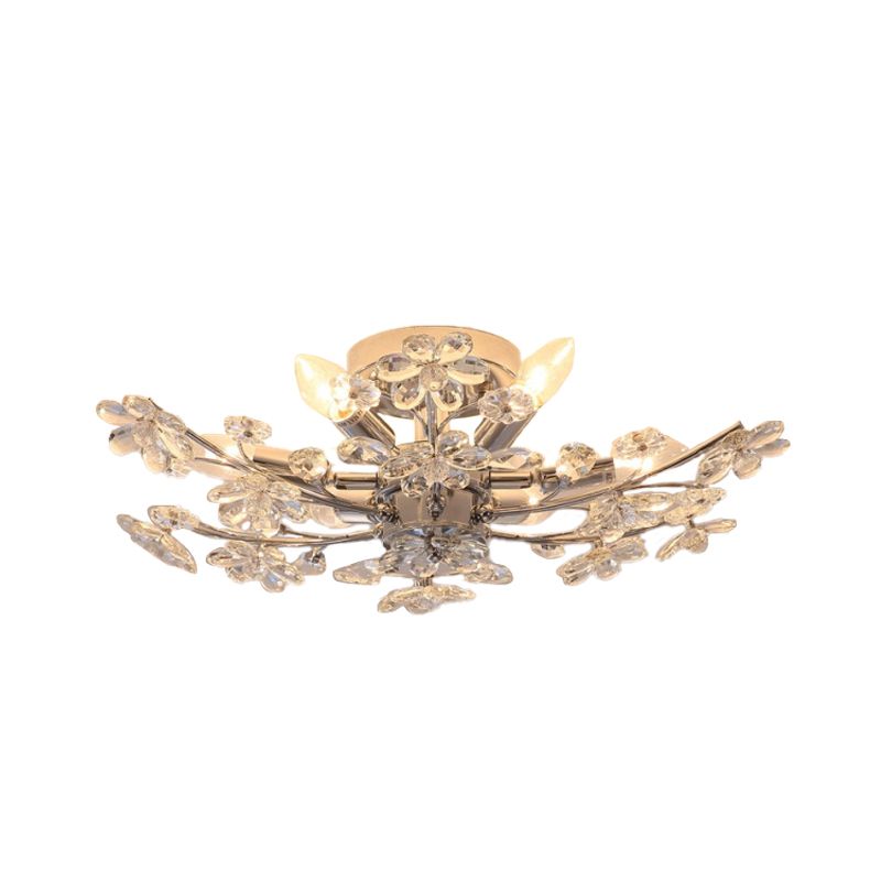 Chrome afwerking tak semi spoeling verlichting modernistische 6 lichten bloem kristal spoeling mount