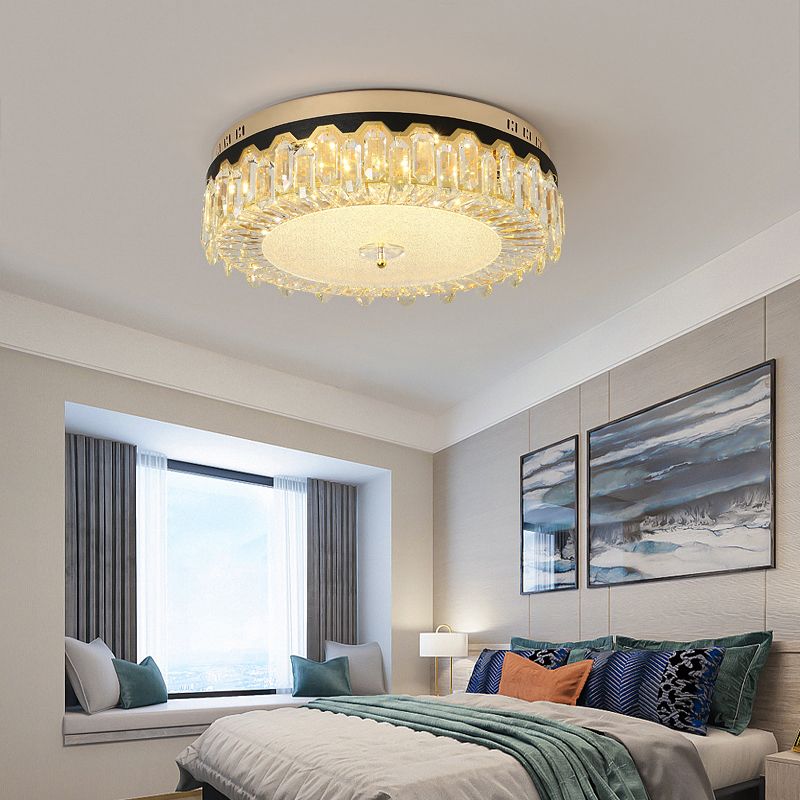 Bedroom LED Ceiling Lighting Minimalist Clear Flush Mount with Round Crystal Shade