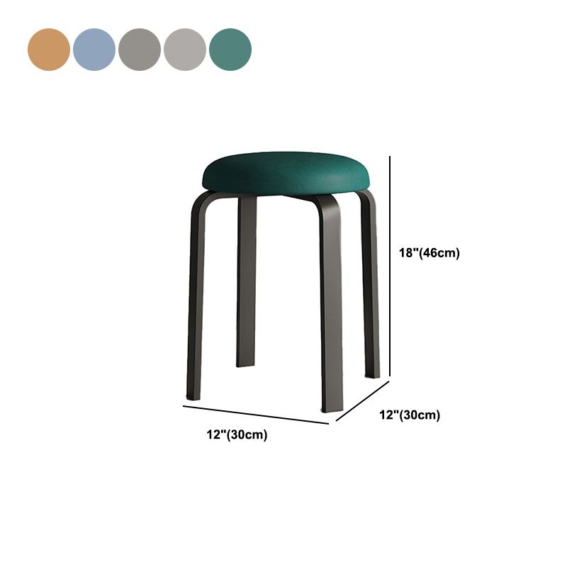 Modern Ottoman Fabric Upholstered Solid Color Metal Frame Round Ottoman