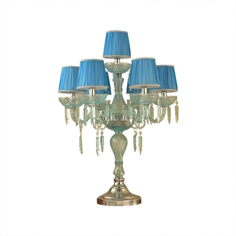 Kristalblauw nachtkastje lamp kandelaar 5/6/7 bollen traditionele slaapkamer tafellicht met vat stof schaduw